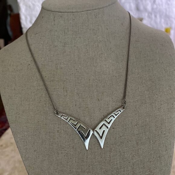 925 Sterling Silver Greek Key 1980’s Butterfly Necklace - Picture 2 of 11